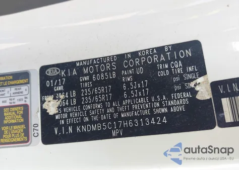 2017 Kia Sedona Lx z USA, uszkodzony, nr VIN KNDMB5C17H6313424